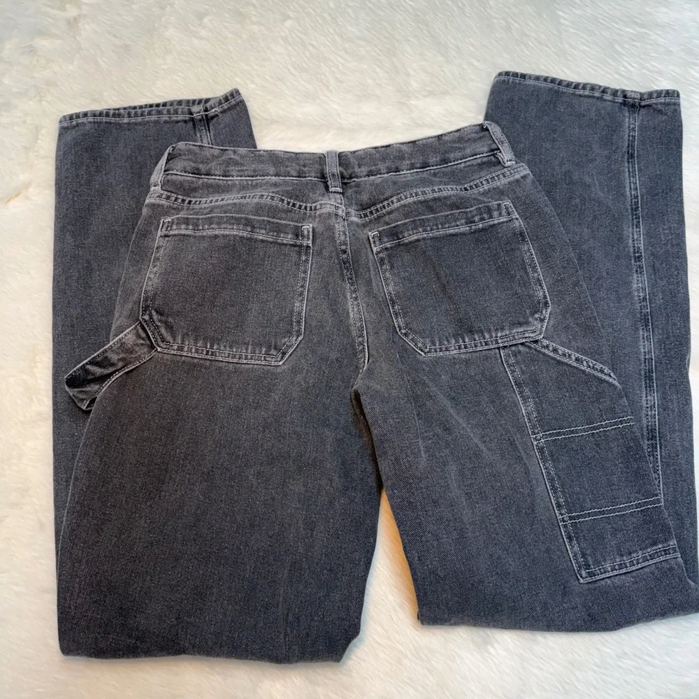 PacSun Womens Carpenter Jeans High Rise Straight Leg Faded Black Denim Utility